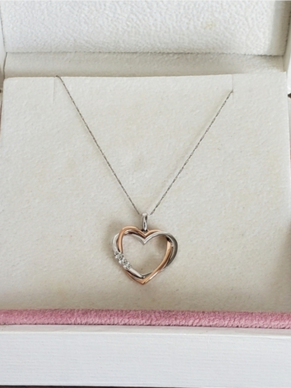 10K White and Rose Gold 10k Intertwined Heart On 20 Inch Chain - Picture 3 of 13